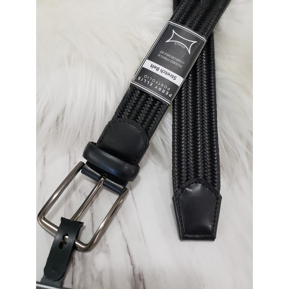 NEW LARGE 38/40 MENS BLACK STRETCH braided belt golf preppy dress up work church